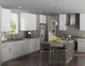 Modern looking kitchen with concrete countertops